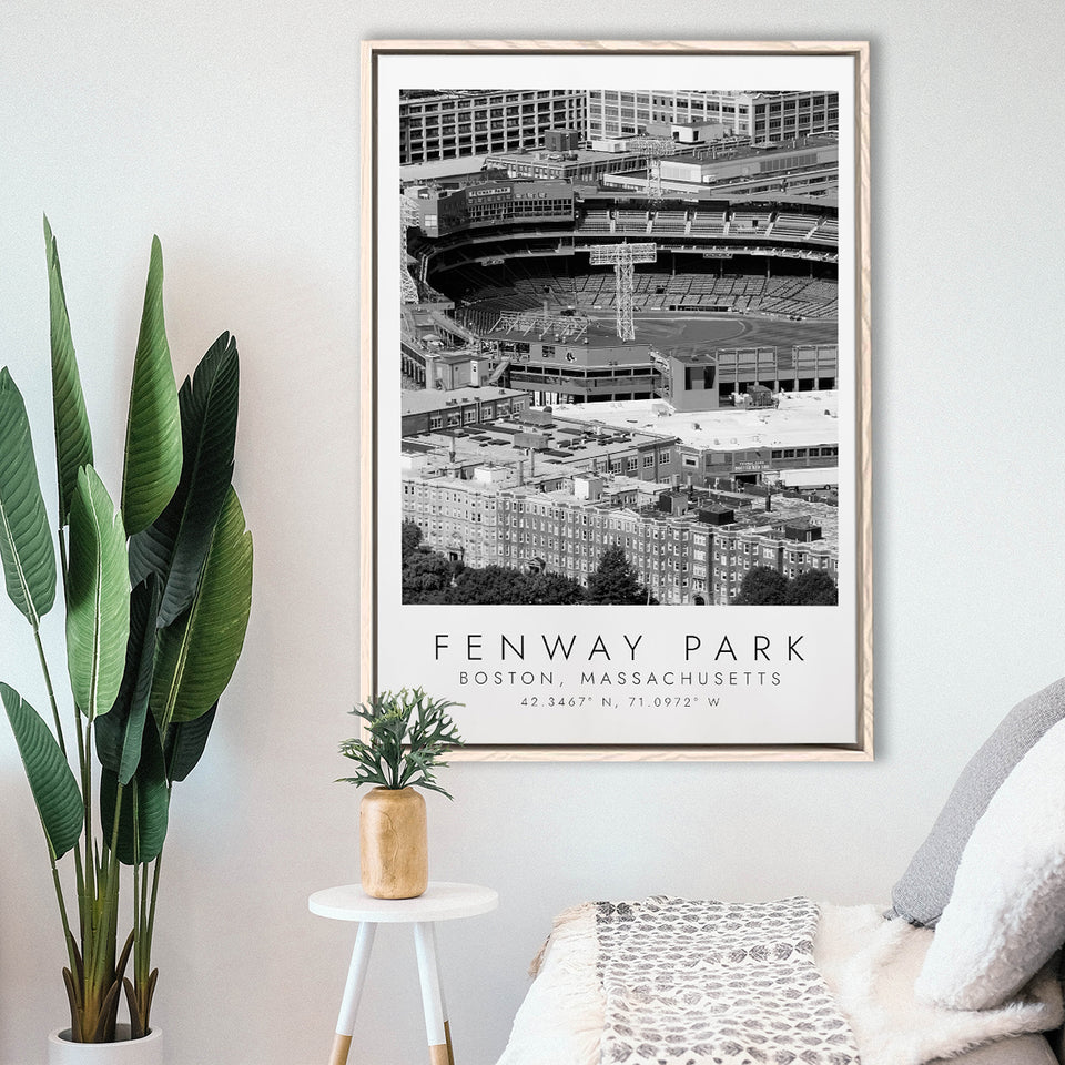Fenway Park Boston, Stadium Wall Art For Baseball Lovers, B&W, Floating Framed Canvas Print