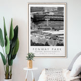 Fenway Park Boston, Stadium Wall Art For Baseball Lovers, B&W, Floating Framed Canvas Print