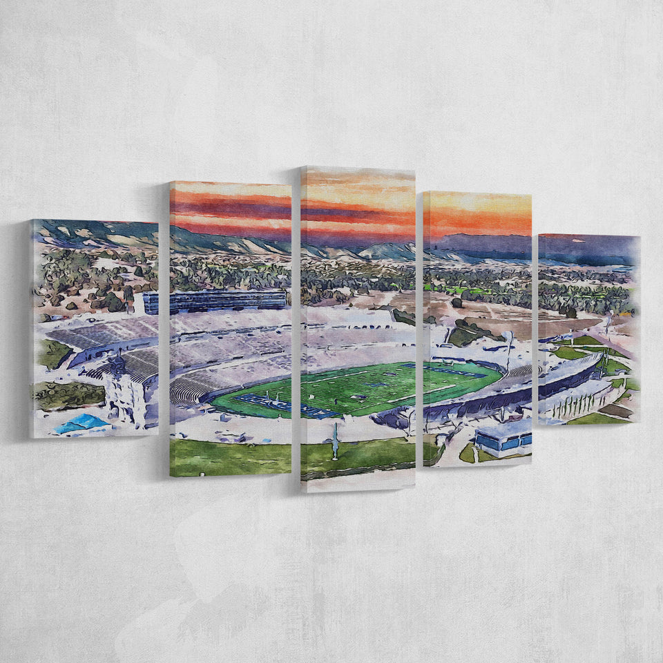 Falcon Stadium WaterColor 5 Panels Mix Canvas Prints, Air Force Watercolor, Large Stadium Canvas