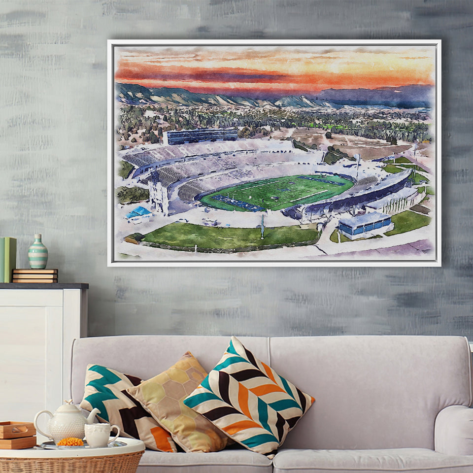 Falcon Stadium WaterColor Framed Canvas Prints, Air Force Watercolor, Stadium Art Gifts, Floating Frame