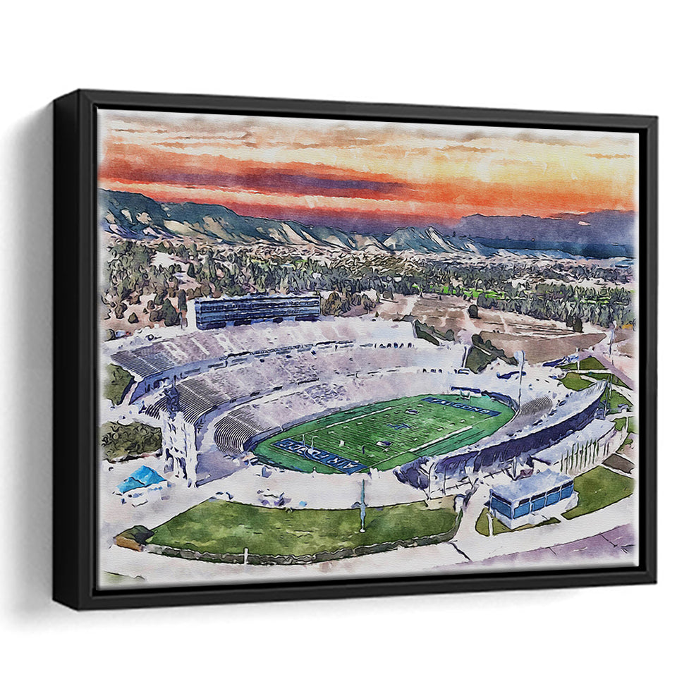 Falcon Stadium WaterColor Framed Canvas Prints, Air Force Watercolor, Stadium Art Gifts, Floating Frame