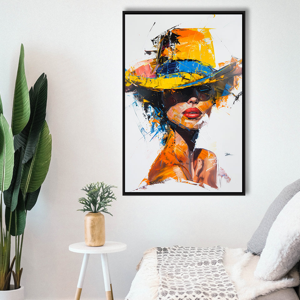 Fashion Girl Portrait Mixed Color Oil Painting V2, Framed Canvas Painting, Framed Canvas Prints Wall Art Decor