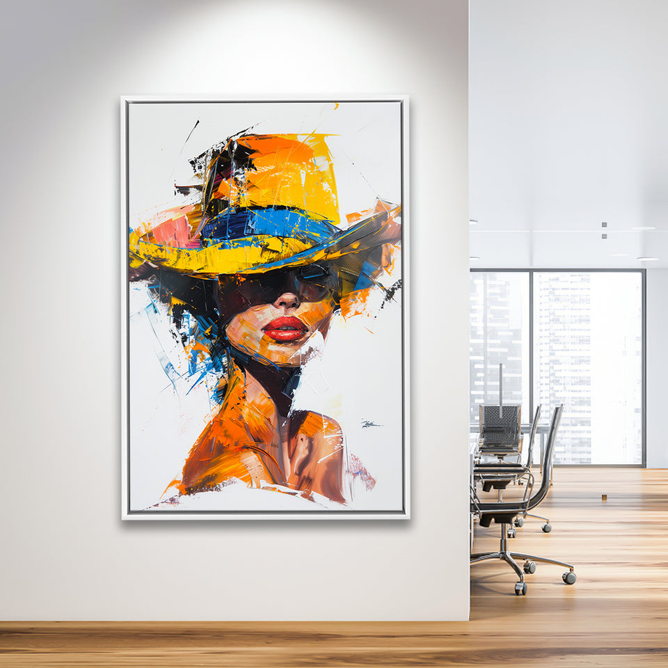 Fashion Girl Portrait Mixed Color Oil Painting V2, Framed Canvas Painting, Framed Canvas Prints Wall Art Decor