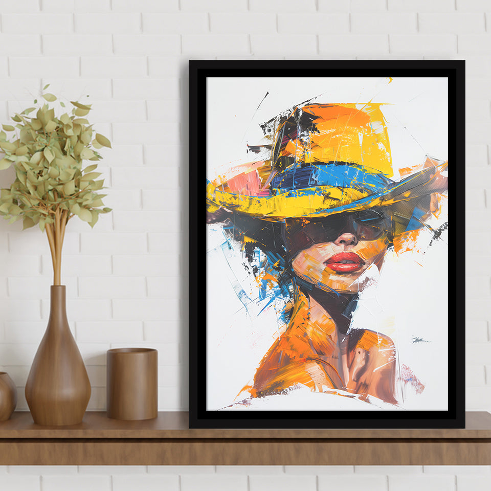 Fashion Girl Portrait Mixed Color Oil Painting V2, Framed Canvas Painting, Framed Canvas Prints Wall Art Decor