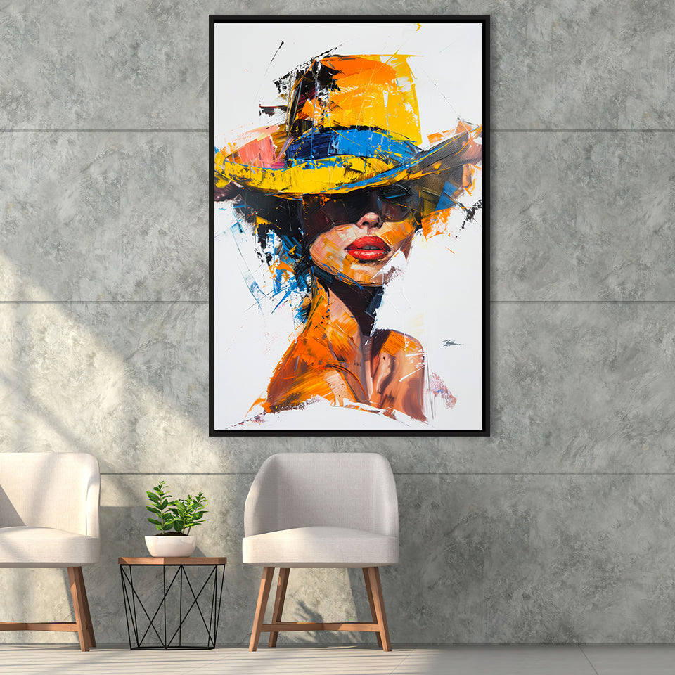 Fashion Girl Portrait Mixed Color Oil Painting V2, Framed Canvas Painting, Framed Canvas Prints Wall Art Decor
