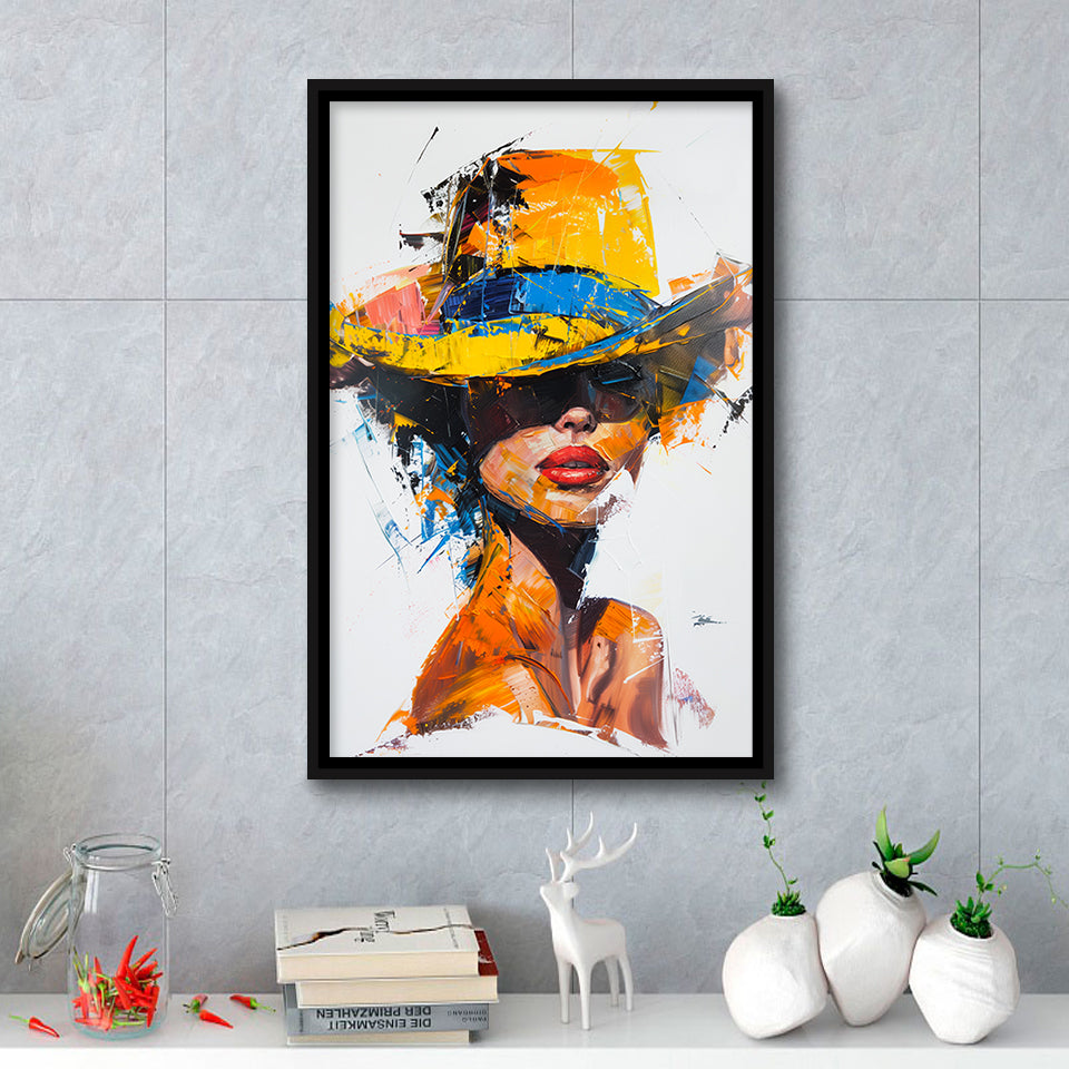 Fashion Girl Portrait Mixed Color Oil Painting V2, Framed Canvas Painting, Framed Canvas Prints Wall Art Decor