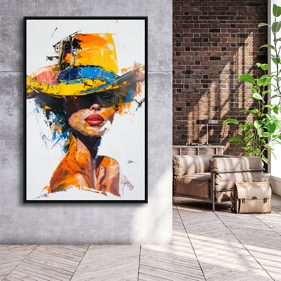 Fashion Girl Portrait Mixed Color Oil Painting V2, Framed Canvas Painting, Framed Canvas Prints Wall Art Decor