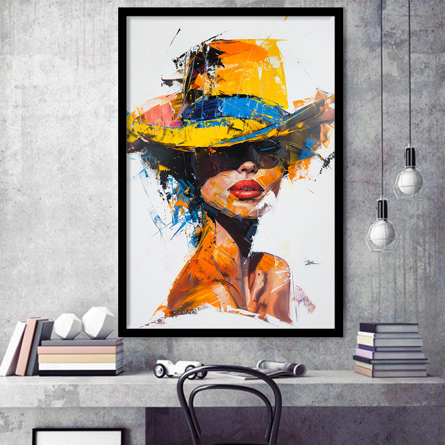 Fashion Girl Portrait Mixed Color Oil Painting V2, Framed Art Print Wall Decor, Framed Picture