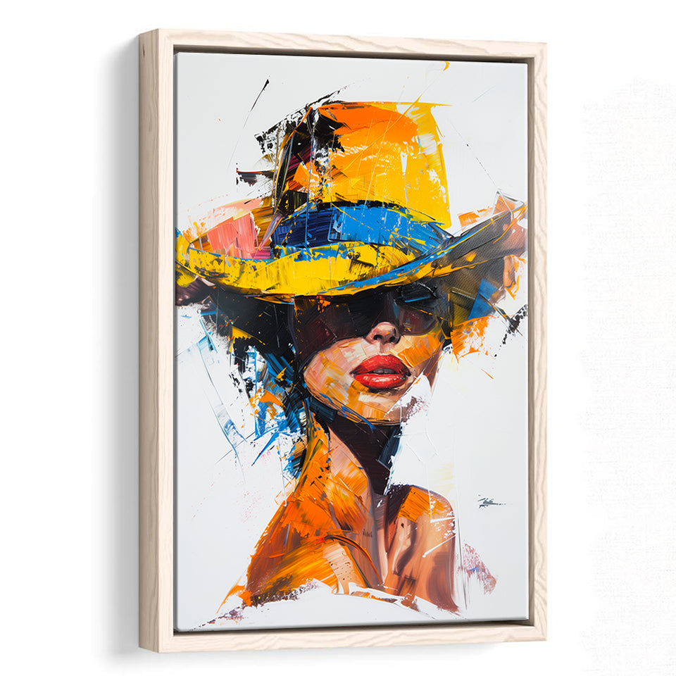 Fashion Girl Portrait Mixed Color Oil Painting V2, Framed Canvas Painting, Framed Canvas Prints Wall Art Decor