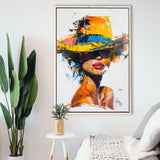 Fashion Girl Portrait Mixed Color Oil Painting V2, Framed Canvas Painting, Framed Canvas Prints Wall Art Decor