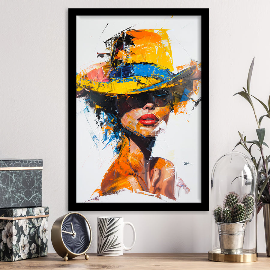 Fashion Girl Portrait Mixed Color Oil Painting V2, Framed Art Print Wall Decor, Framed Picture
