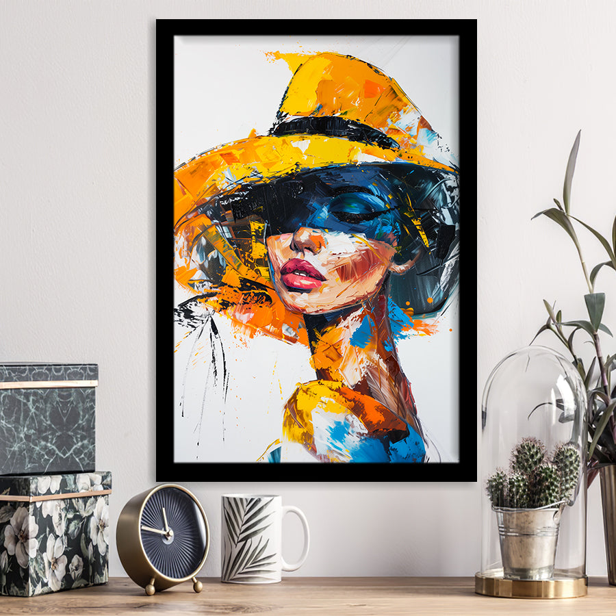 Fashion Girl Portrait Oil Painting V1, Framed Art Print Wall Decor, Framed Picture