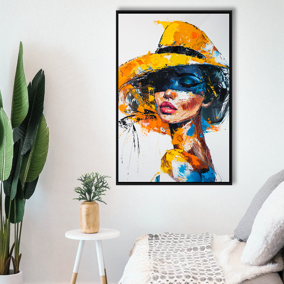Fashion Girl Portrait Oil Painting V1, Framed Canvas Painting, Framed Canvas Prints Wall Art Decor