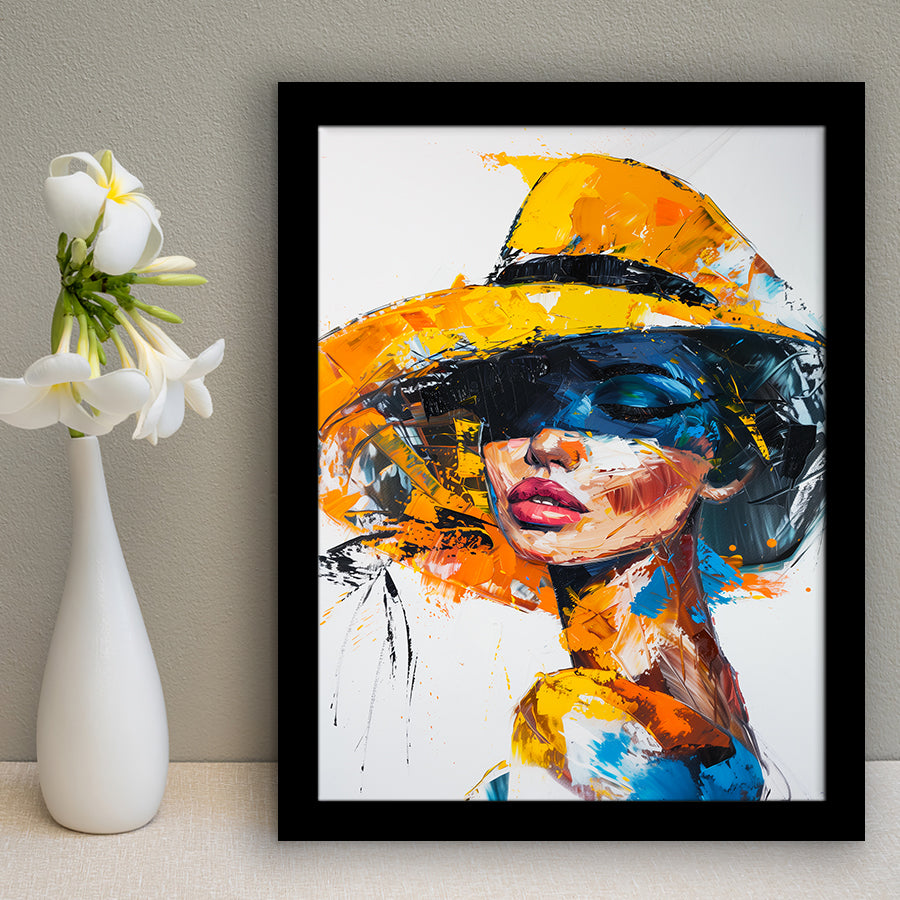 Fashion Girl Portrait Oil Painting V1, Framed Art Print Wall Decor, Framed Picture