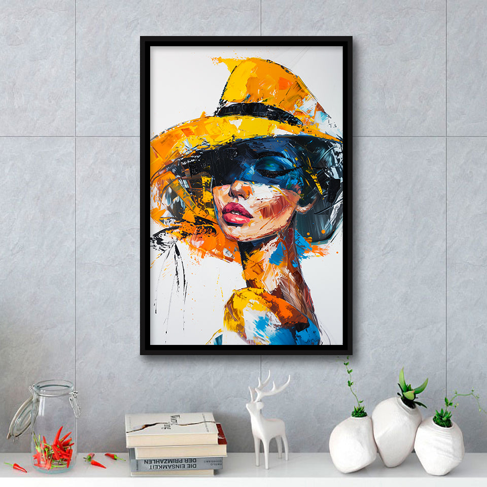 Fashion Girl Portrait Oil Painting V1, Framed Canvas Painting, Framed Canvas Prints Wall Art Decor