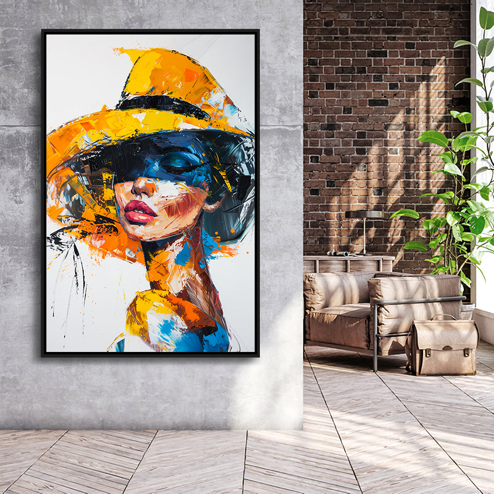 Fashion Girl Portrait Oil Painting V1, Framed Canvas Painting, Framed Canvas Prints Wall Art Decor