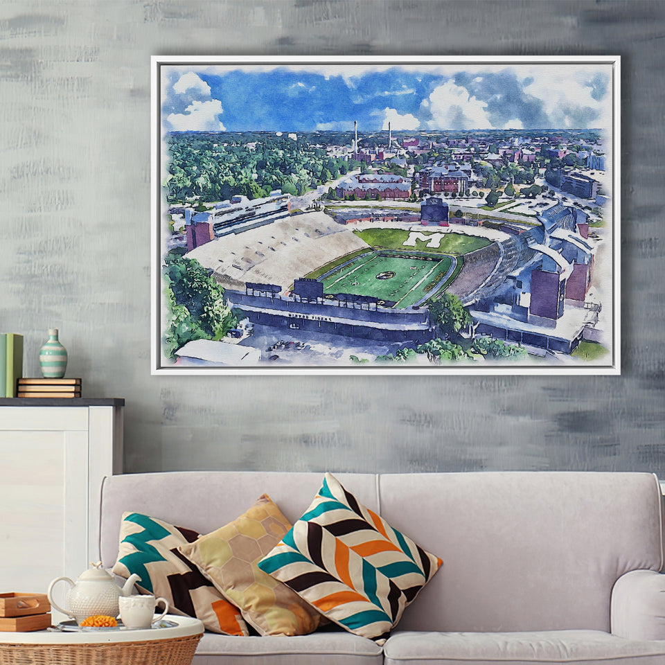 Faurot Field WaterColor Framed Canvas Prints, Columbia Missouri Watercolor, Stadium Art Gifts, Floating Frame