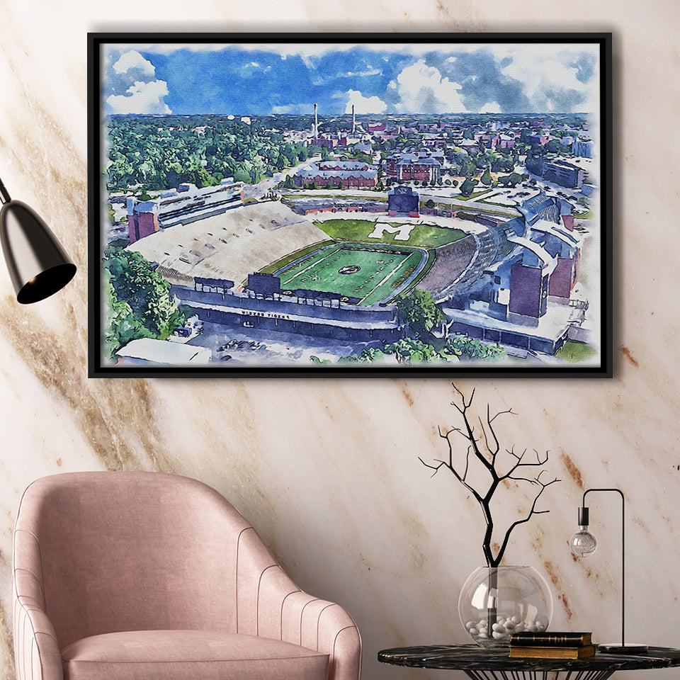 Faurot Field WaterColor Framed Canvas Prints, Columbia Missouri Watercolor, Stadium Art Gifts, Floating Frame