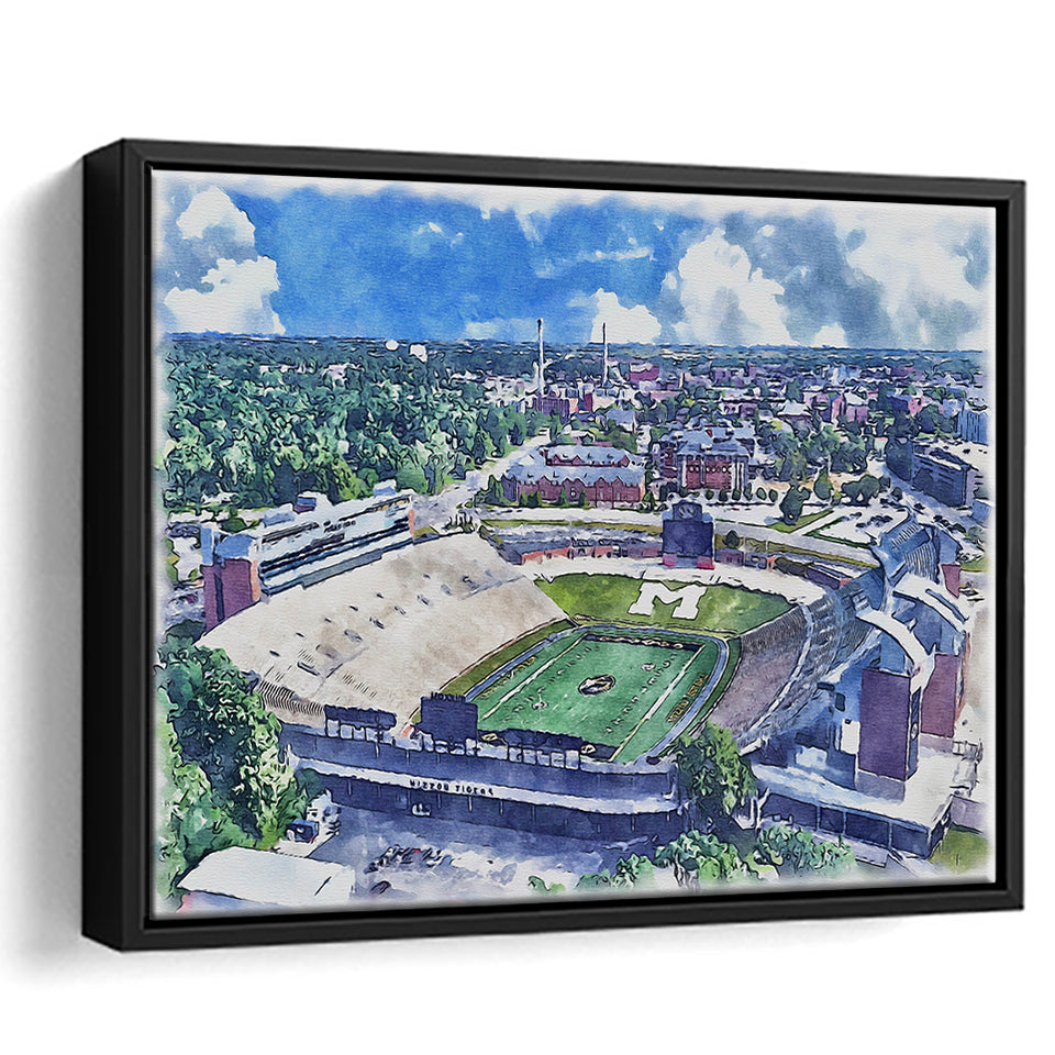 Faurot Field WaterColor Framed Canvas Prints, Columbia Missouri Watercolor, Stadium Art Gifts, Floating Frame