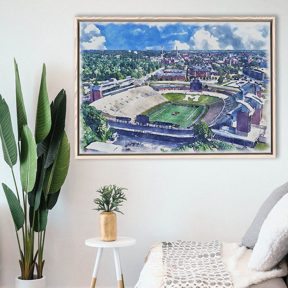Faurot Field WaterColor Framed Canvas Prints, Columbia Missouri Watercolor, Stadium Art Gifts, Floating Frame