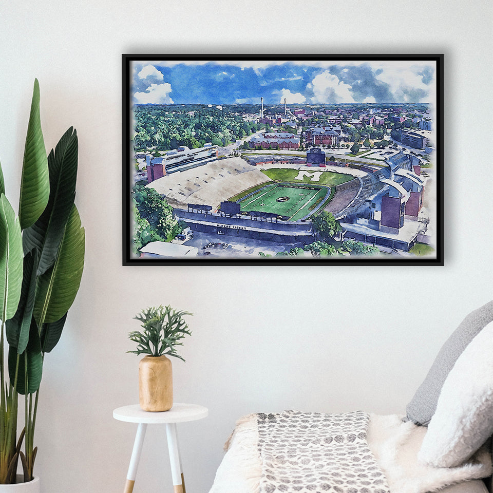 Faurot Field WaterColor Framed Canvas Prints, Columbia Missouri Watercolor, Stadium Art Gifts, Floating Frame