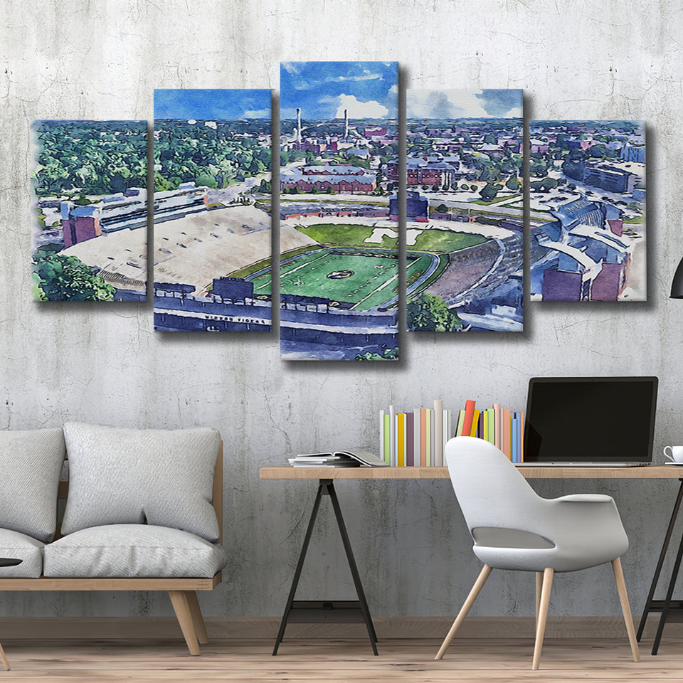 Faurot Field WaterColor 5 Panels Mix Canvas Prints, Columbia Missouri Watercolor, Large Stadium Canvas