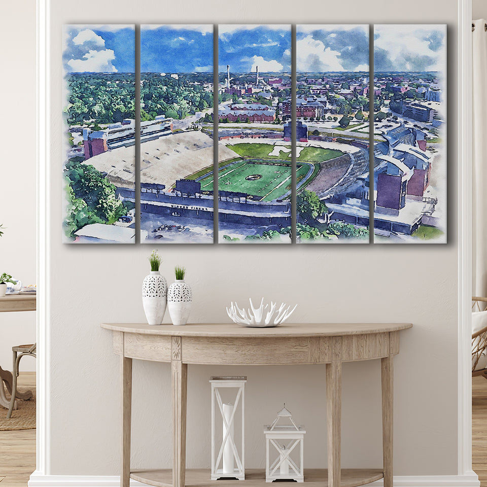 Faurot Field WaterColor 5 Panels B Mixed Canvas Prints, Extra Large, Columbia Missouri Watercolor