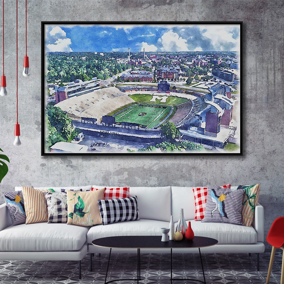 Faurot Field WaterColor Framed Canvas Prints, Columbia Missouri Watercolor, Stadium Art Gifts, Floating Frame