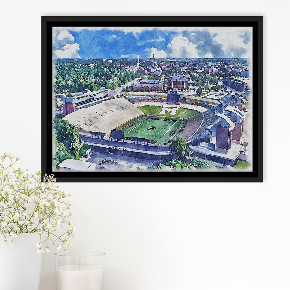 Faurot Field WaterColor Framed Canvas Prints, Columbia Missouri Watercolor, Stadium Art Gifts, Floating Frame