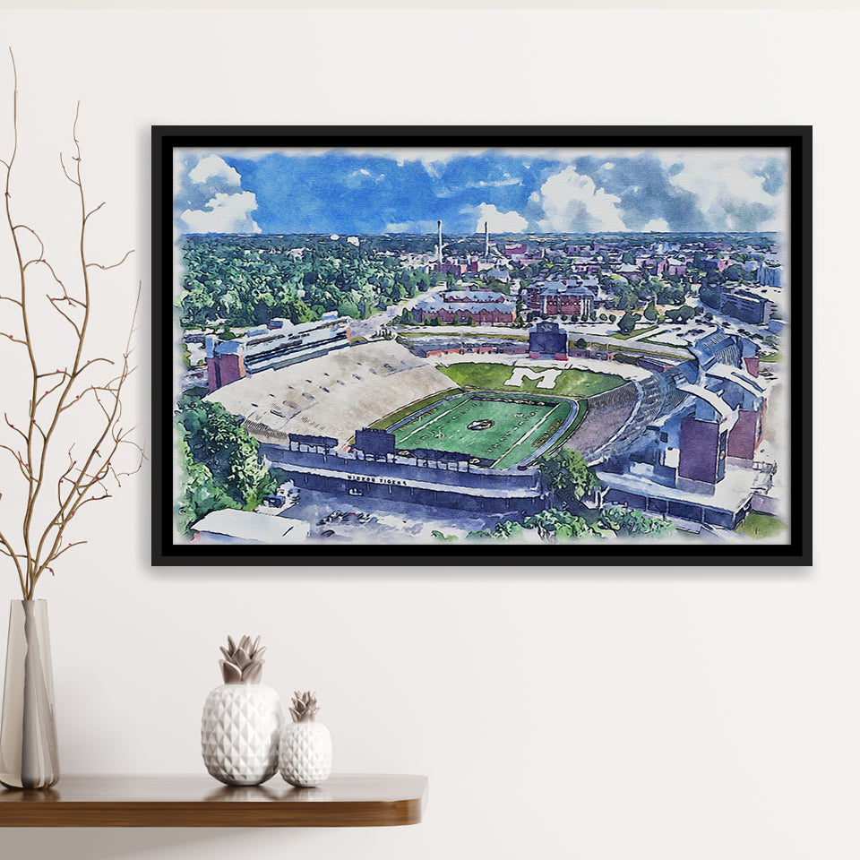 Faurot Field WaterColor Framed Canvas Prints, Columbia Missouri Watercolor, Stadium Art Gifts, Floating Frame