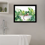 Ferrets In Bathtub Bathroom Print Tropical Leave, Bathroom Art Decor Framed Art PrintsWall Art, Animal Bathroom Art