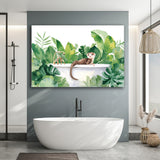 Ferrets In Bathtub Bathroom Print Tropical Leave, Bathroom Art Decor Canvas Prints Wall Art, Animal Bathroom Art