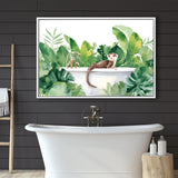 Ferrets In Bathtub Bathroom Print Tropical Leave, Bathroom Art Decor Framed Canvas Prints Wall Art,Floating Frame