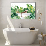 Ferrets In Bathtub Bathroom Print Tropical Leave, Bathroom Art Decor Canvas Prints Wall Art, Animal Bathroom Art