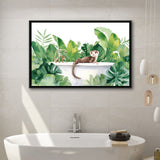 Ferrets In Bathtub Bathroom Print Tropical Leave, Bathroom Art Decor Framed Canvas Prints Wall Art,Floating Frame