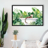 Ferrets In Bathtub Bathroom Print Tropical Leave, Bathroom Art Decor Framed Canvas Prints Wall Art,Floating Frame