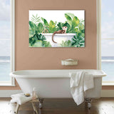 Ferrets In Bathtub Bathroom Print Tropical Leave, Bathroom Art Decor Canvas Prints Wall Art, Animal Bathroom Art