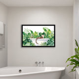 Ferrets In Bathtub Bathroom Print Tropical Leave, Bathroom Art Decor Framed Canvas Prints Wall Art,Floating Frame
