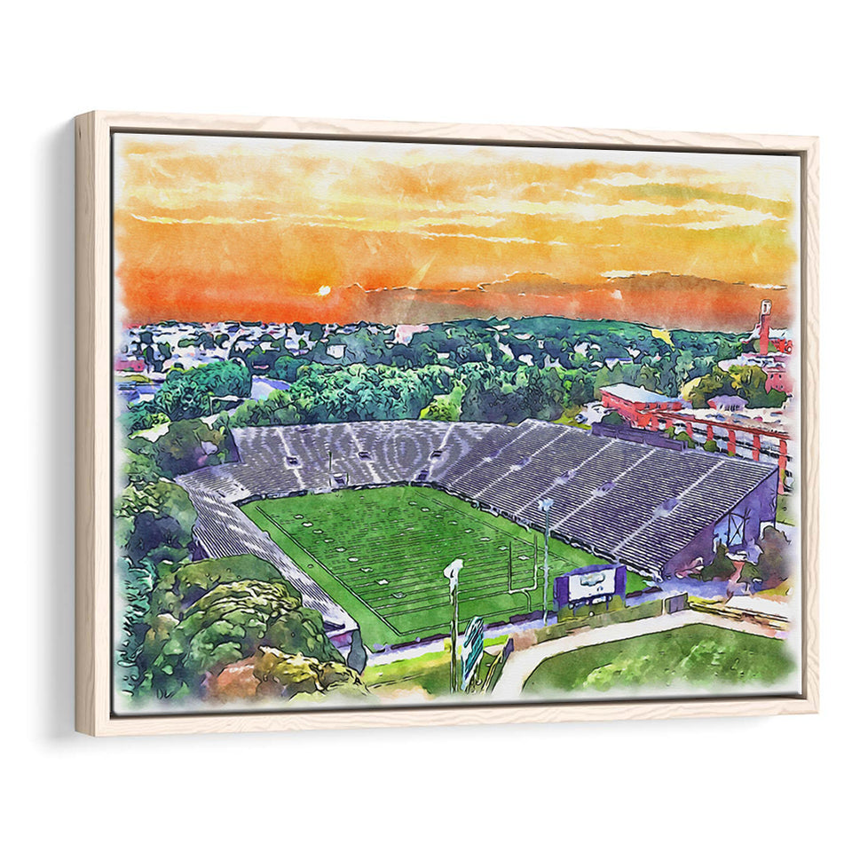 Fitton Field WaterColor Framed Canvas Prints, Worcester Massachusetts Watercolor, Stadium Art Gifts, Floating Frame