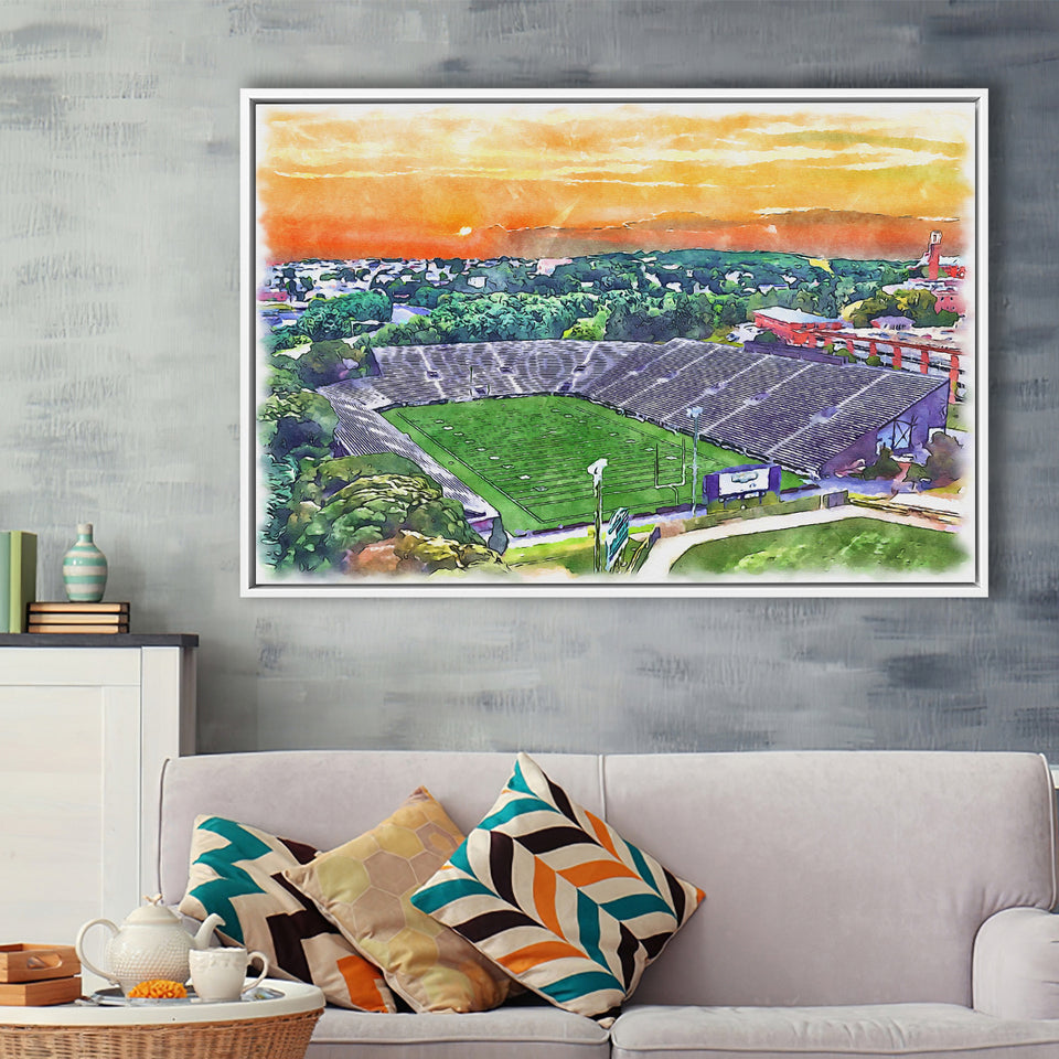 Fitton Field WaterColor Framed Canvas Prints, Worcester Massachusetts Watercolor, Stadium Art Gifts, Floating Frame
