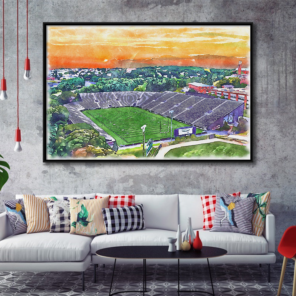 Fitton Field WaterColor Framed Canvas Prints, Worcester Massachusetts Watercolor, Stadium Art Gifts, Floating Frame