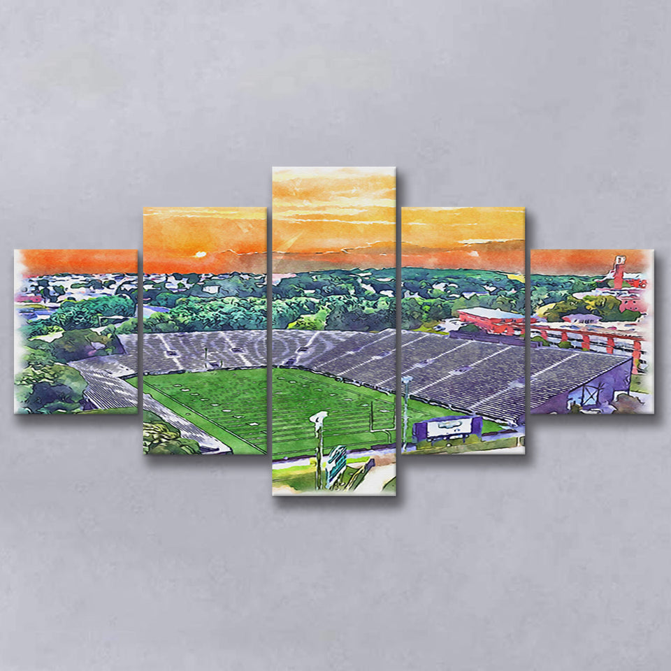 Fitton Field WaterColor 5 Panels Mix Canvas Prints, Worcester Massachusetts Watercolor, Large Stadium Canvas
