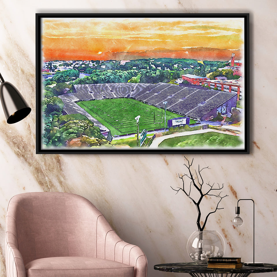 Fitton Field WaterColor Framed Canvas Prints, Worcester Massachusetts Watercolor, Stadium Art Gifts, Floating Frame