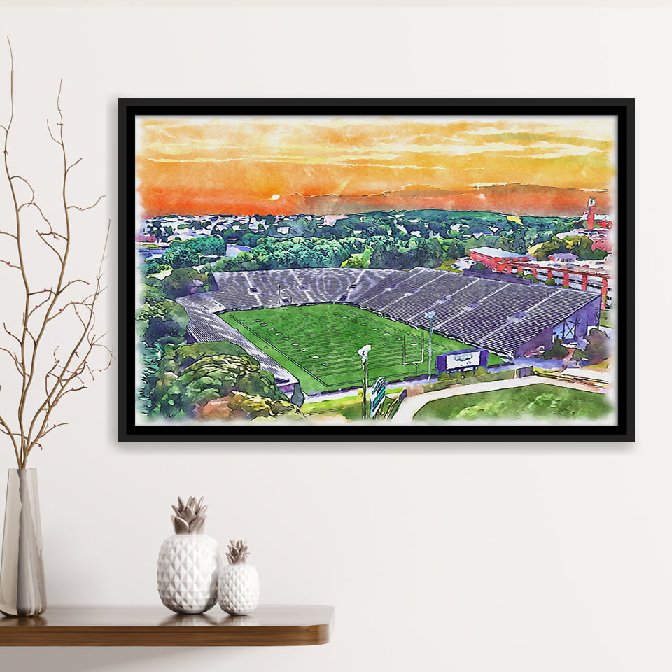 Fitton Field WaterColor Framed Canvas Prints, Worcester Massachusetts Watercolor, Stadium Art Gifts, Floating Frame