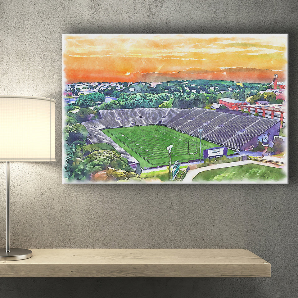 Fitton Field WaterColor Canvas Prints, Worcester Massachusetts Watercolor, Stadium Art Gifts