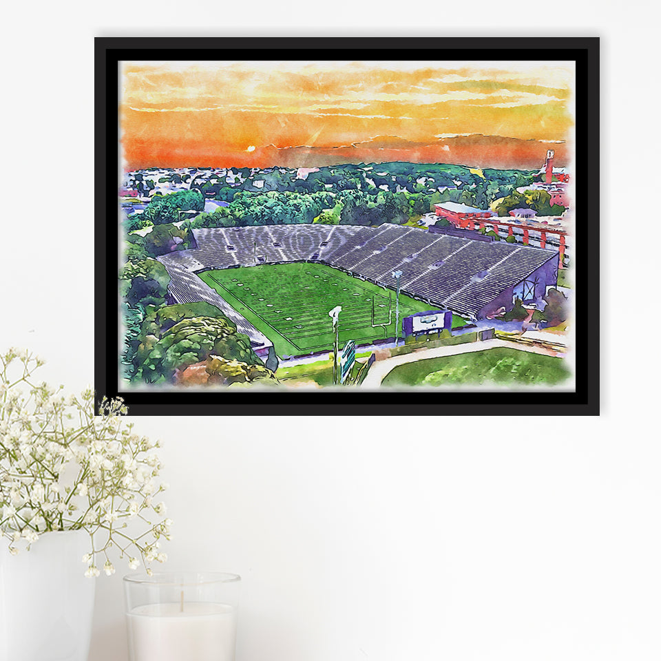 Fitton Field WaterColor Framed Canvas Prints, Worcester Massachusetts Watercolor, Stadium Art Gifts, Floating Frame