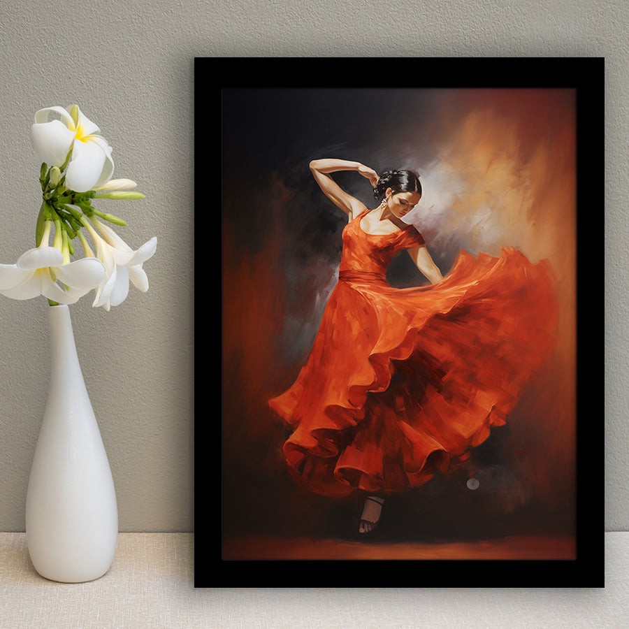 Flamenco Dancing Girl Wear A Red Dress, Framed Art Print Wall Decor, Framed Picture