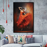 Flamenco Dancing Girl Wear A Red Dress, Framed Art Print Wall Decor, Framed Picture