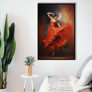 Flamenco Dancing Girl Wear A Red Dress, Framed Canvas Painting, Framed Canvas Prints Wall Art Decor