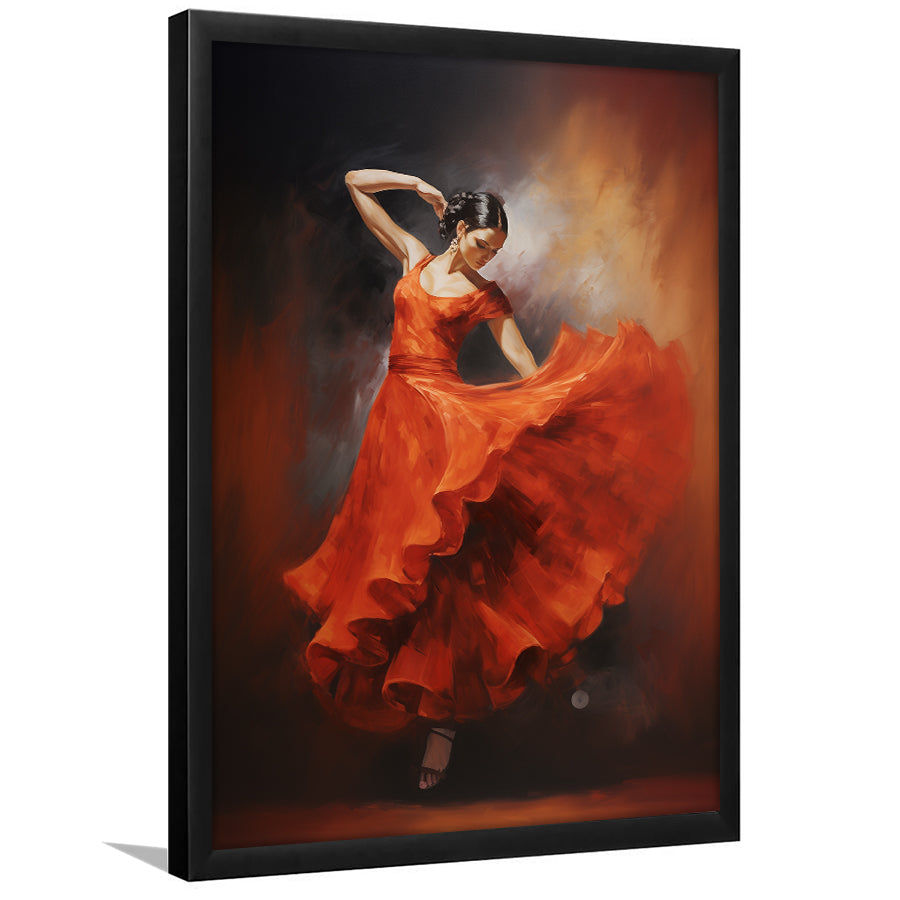Flamenco Dancing Girl Wear A Red Dress, Framed Art Print Wall Decor, Framed Picture